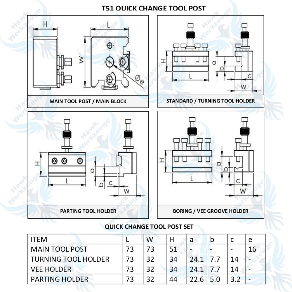T51 5Pcs Set Quick Change Toolpost Standard Boring Parting Holder