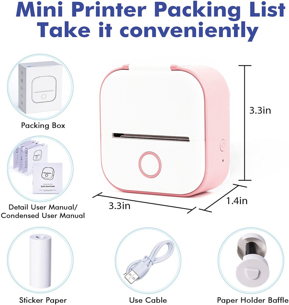 Phomemo Mini Pocket Thermal Printer Wireless Bluetooth Photo T02 or Label Paper