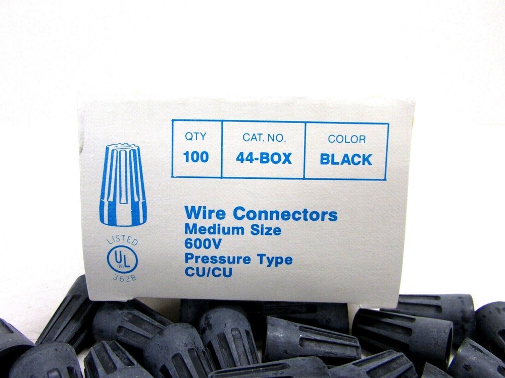 NOS! 100 EAGLE WIRE CONNECTORS, # 44-BOX, BLACK, SCREW-ON