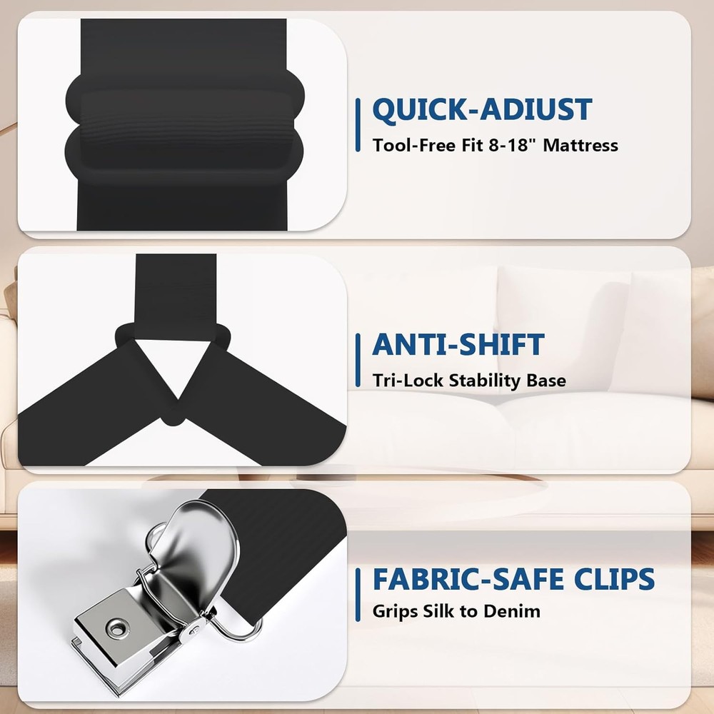 Adjustable Bed Sheet Straps with Metal Clips - 4 Pack Fitted Sheet Holders