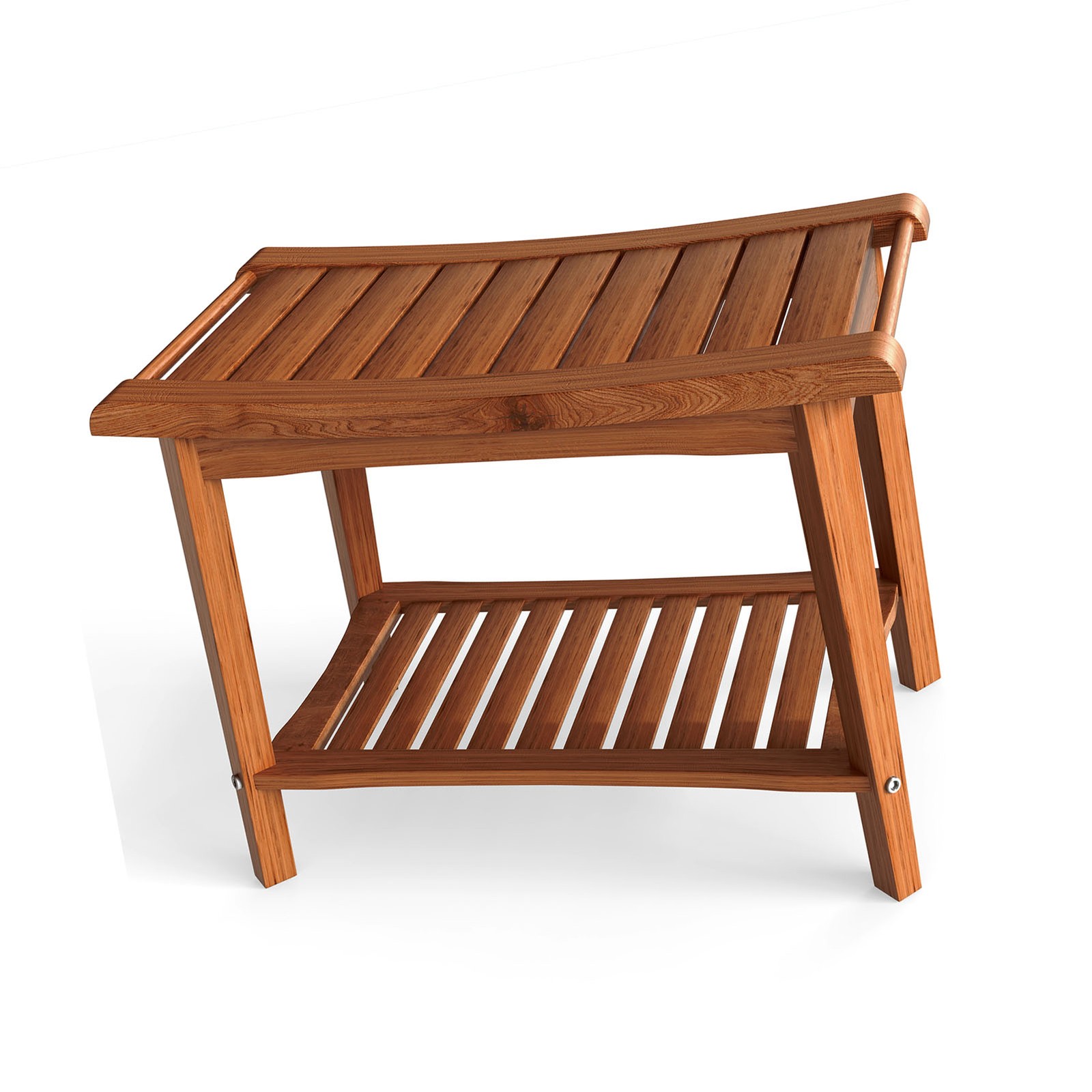 Shower Bench Wood Water Proof Ergonomic Shower Stool With Storage Shelf FKRT