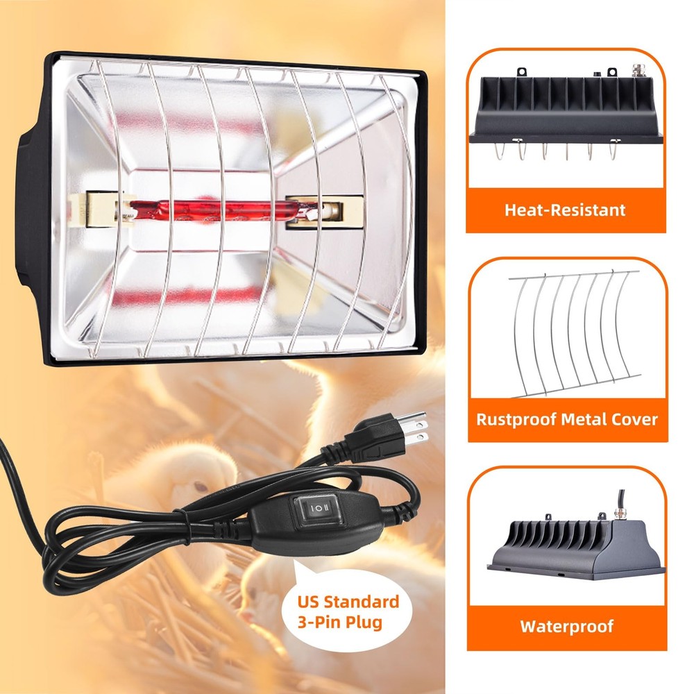 Chicken Coop Heat Lamp 250W Brooder Heating Plate for Chicks Hanging Light He...