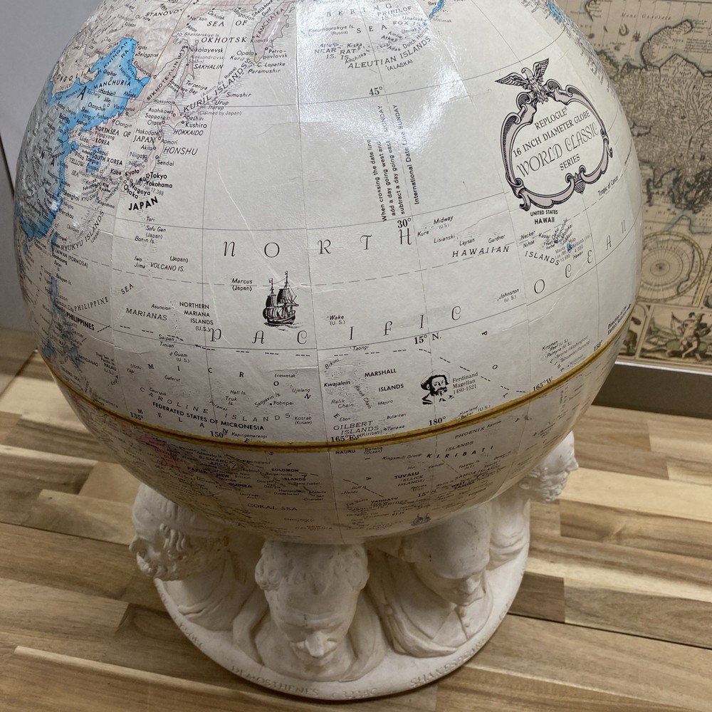 Replogle 16" Globe on Plaster Historical Figure Base
