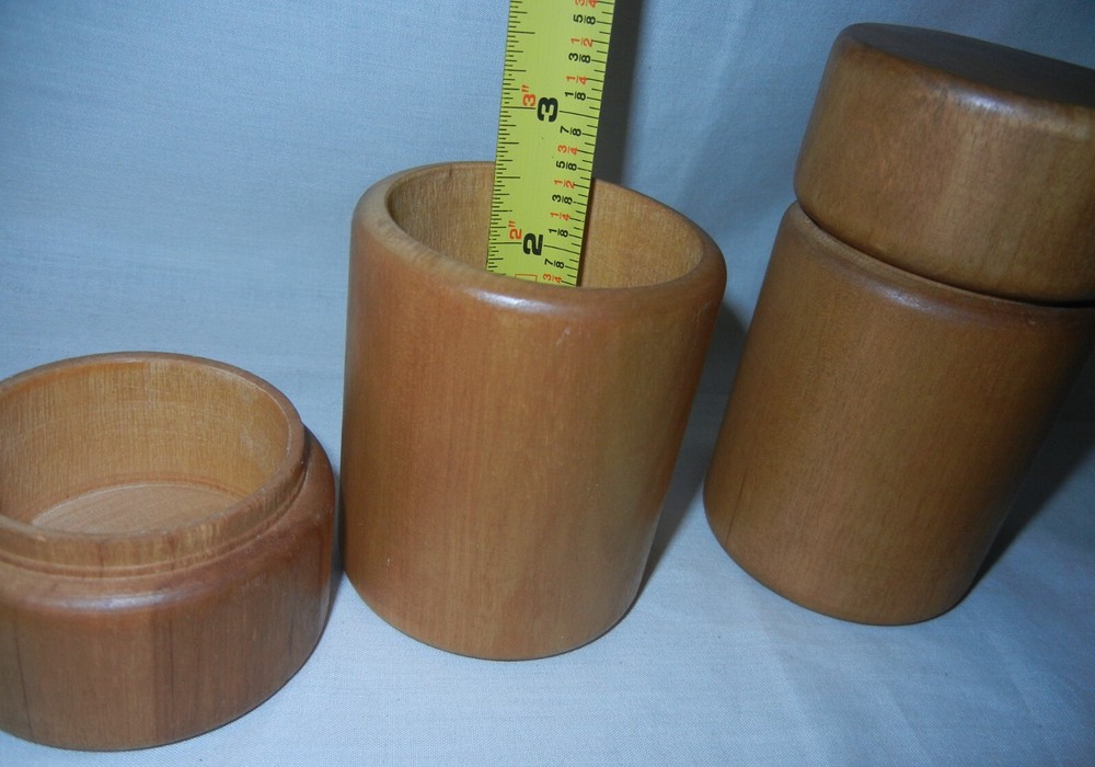 Two (2) Lamson Tree Spirit Solid Cherry Wood Spice Containers - Unused