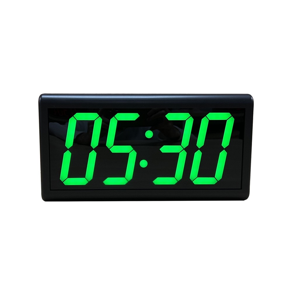 Green Digital PoE Network Synchronized Clock, Plastic Case, Black Glass Screen