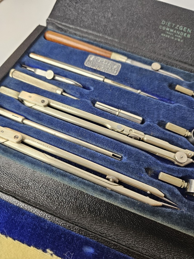 Vintage 1930s Dietzgen Instruments Drawing Instruments Drafting Set Compass Case