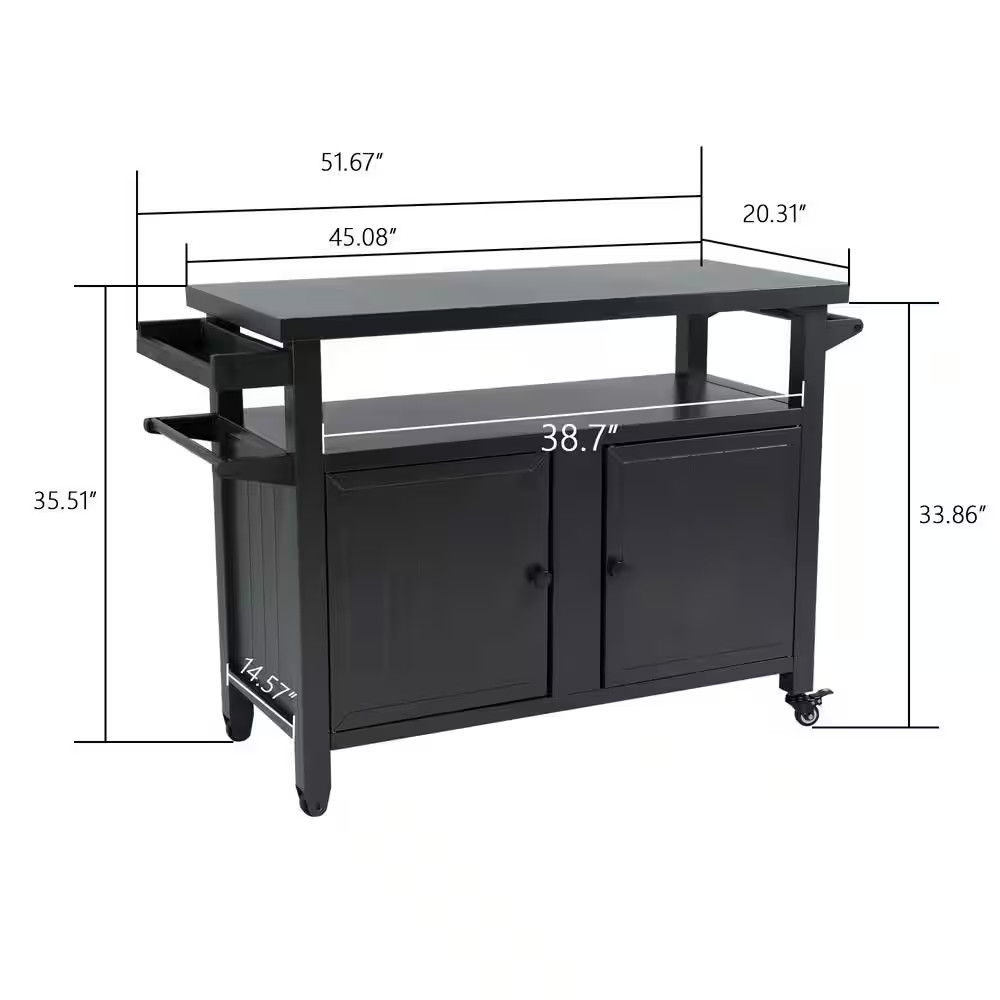 BBQ Grill Storage Cart/Bin Grey Rectangle Metal Table Kitchen Dining Table 51.67