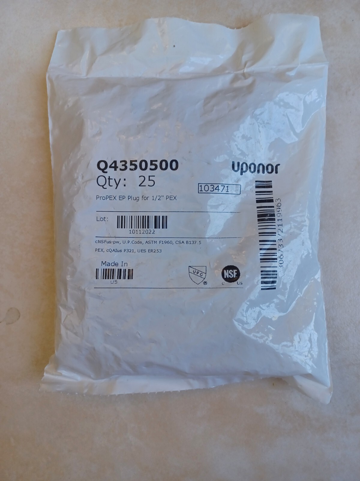 25-PACK NEW UPONOR Q4350500 PROPEX EP PLUG 1/2" PEX