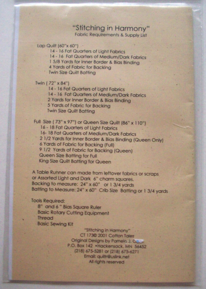 Stitching in Harmony craft quilt pattern *A12