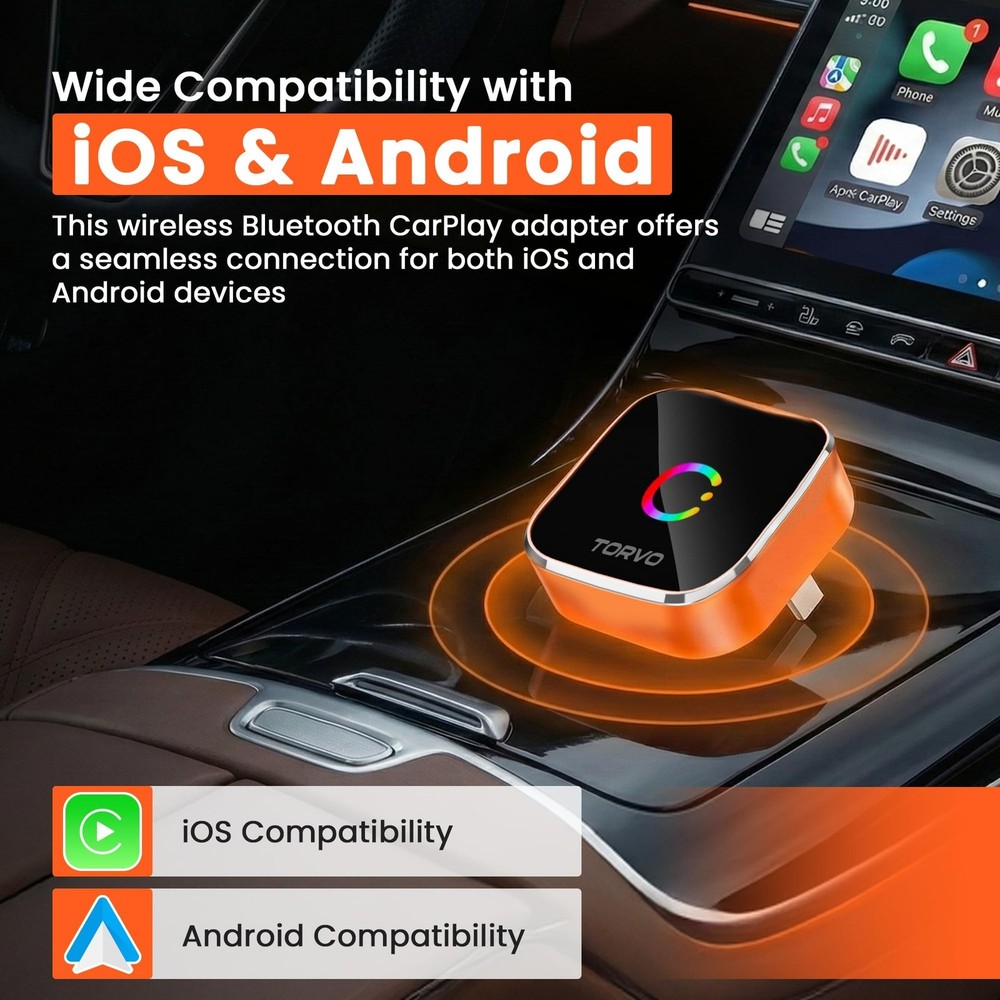 TORVO Mini Wireless CarPlay Adapter for Car Wireless Android Auto, Plug & Pla...