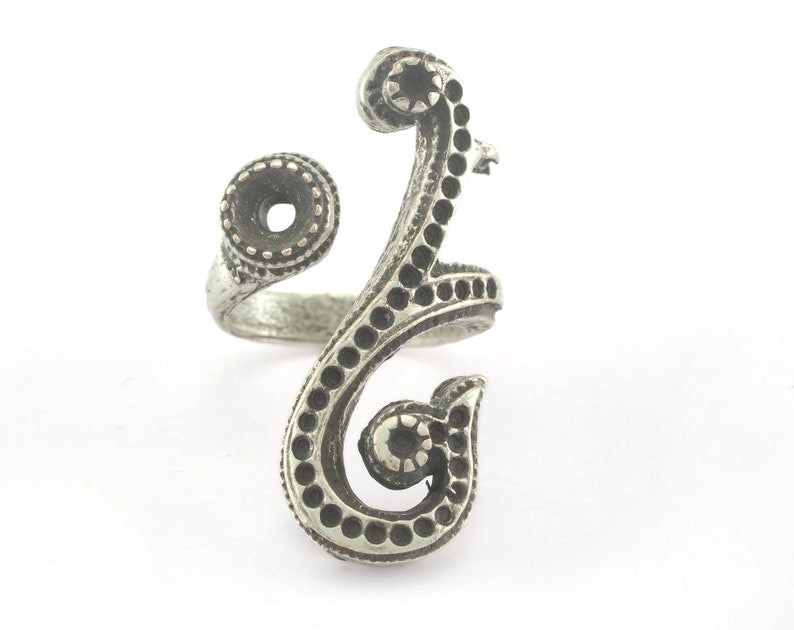 Ring Adjustable Ring Bezel - Antique Silver Plated brass (7US size )2852
