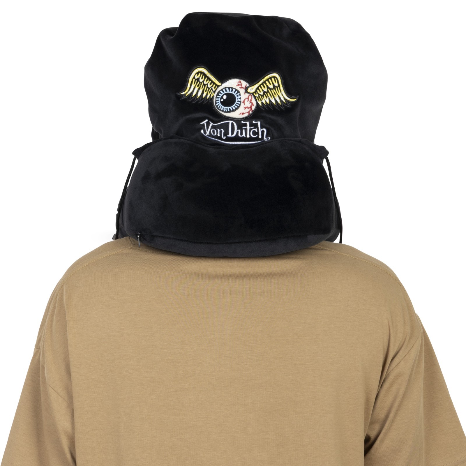 Von Dutch Black Eyeconic Hooded Ergonomic Memory Foam Travel Neck Pillow