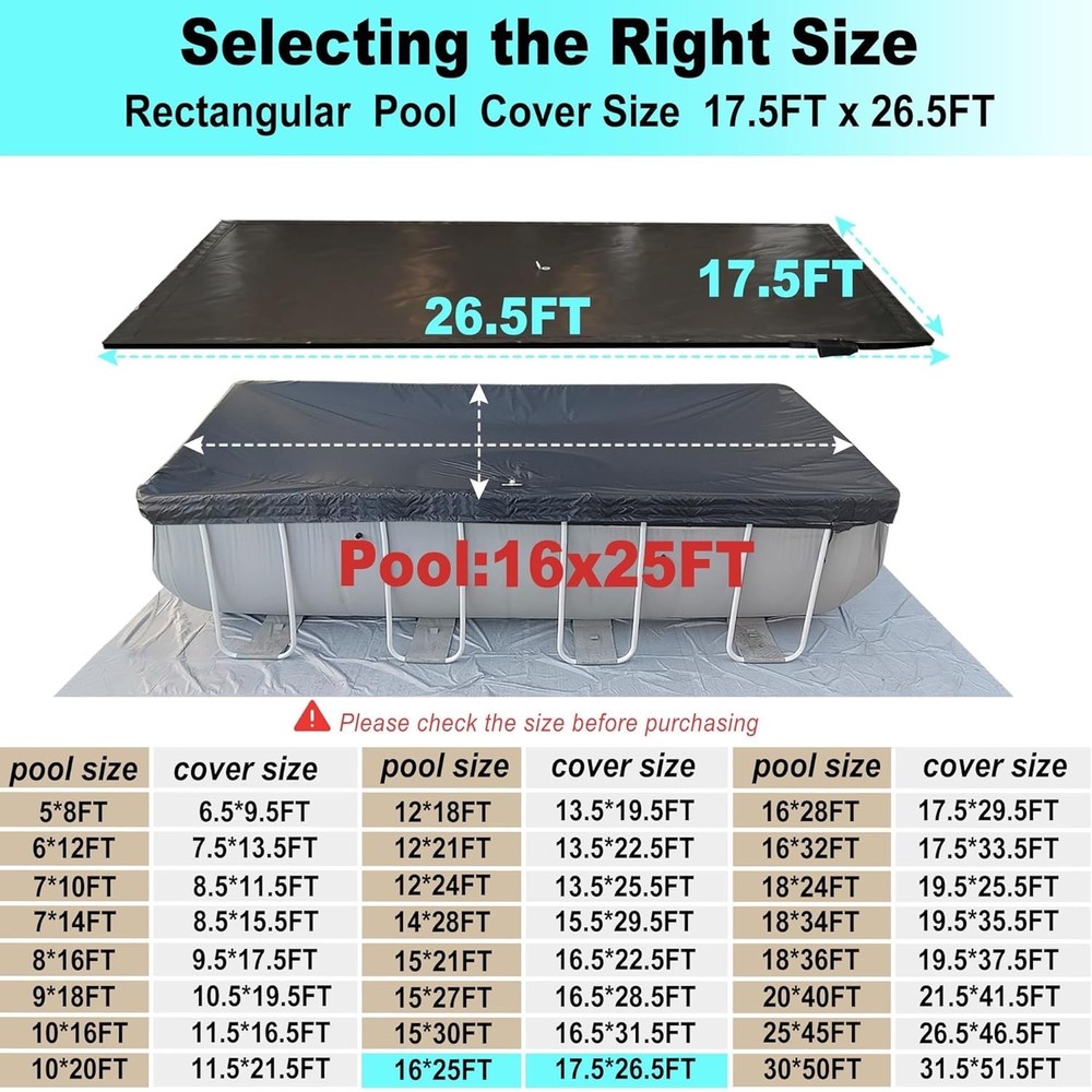 SIHAINA 16x25Ft Rectangular Pool Cover with Side Storage NEW