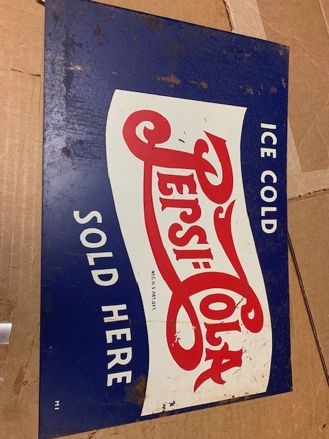 ORIGINAL 1940'S PEPSI DOUBLE DOT FLANGE SIGN 15 X 10