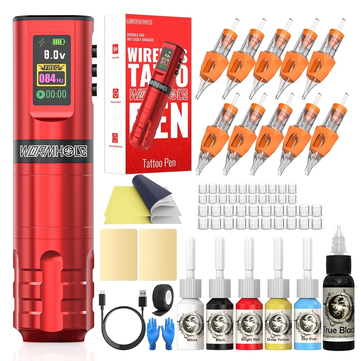 Wormhole Professional Wireless Tattoo Kit – Complete Set with 1800mAh Battery