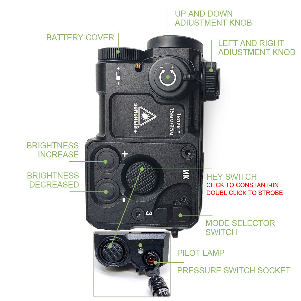 PERST- 4 Aiming IR Green Laser Sight with Tactical Switch Reset Open SOTAC US