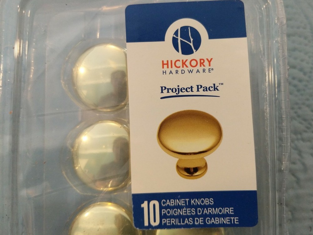Hickory Hardware Project Pack. 10 Polished Brass Cabinet Knobs. VP14255-3