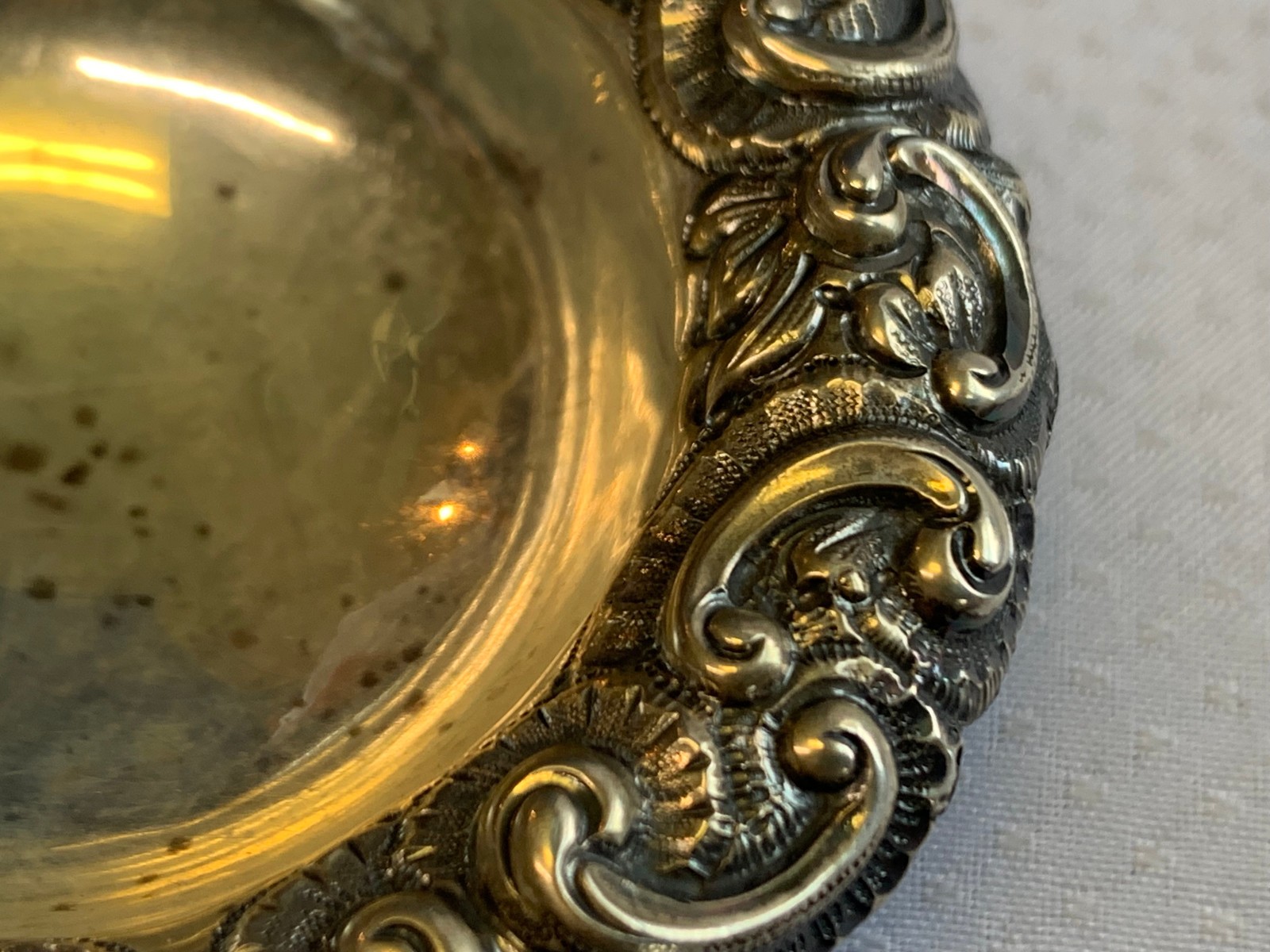 Antique Sterling Silver Condiment Dish Master Salt Cellar 36.66g Floral Repousse