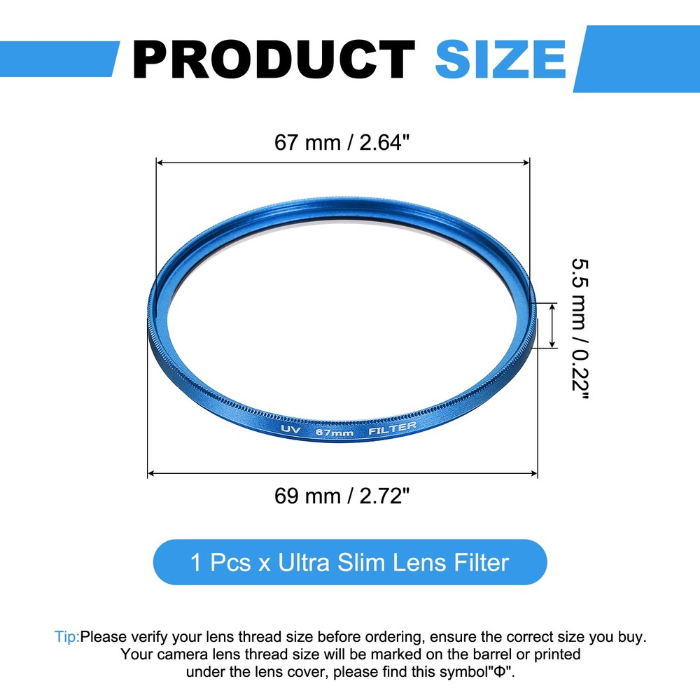 67mm Ultra Slim Lens Filter Multi Coating Camera Len Filter, Blue