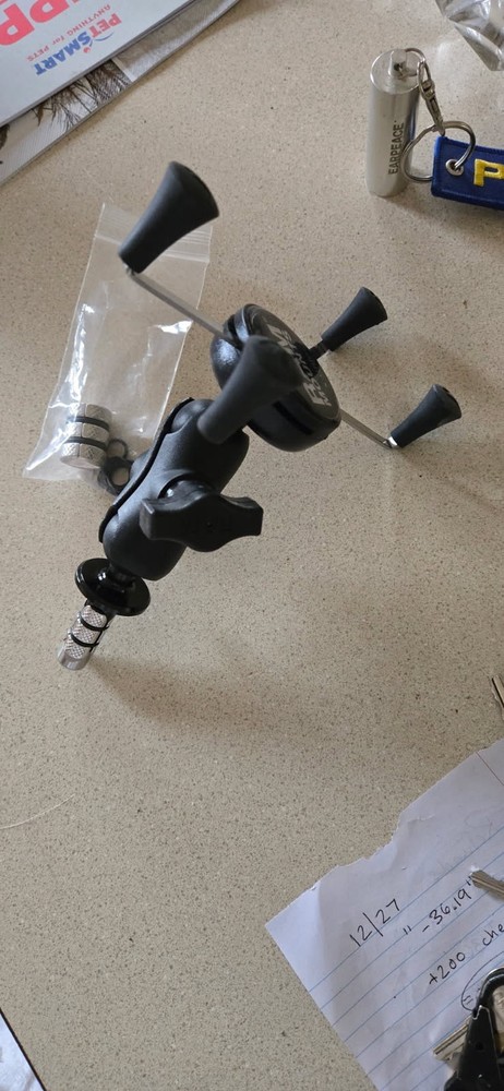 RAM phone mount including long arm attachment and 2 plug stem attachments
