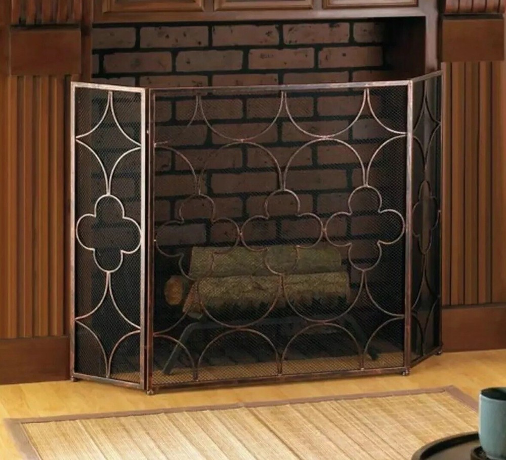 Clover Pattern Iron Fireplace Screen