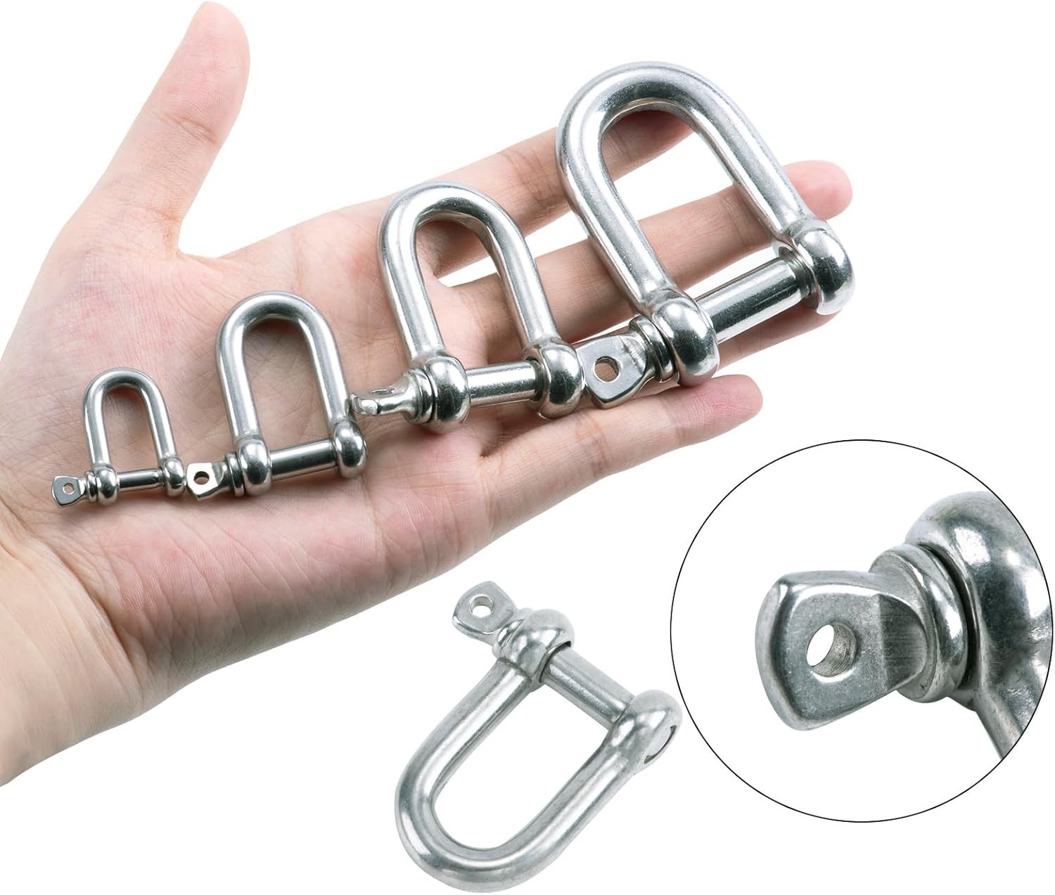 6 Pcs 1/4 D Ring Anchor Shackles, Stainless Steel Clevis Shackle, Marine Boat