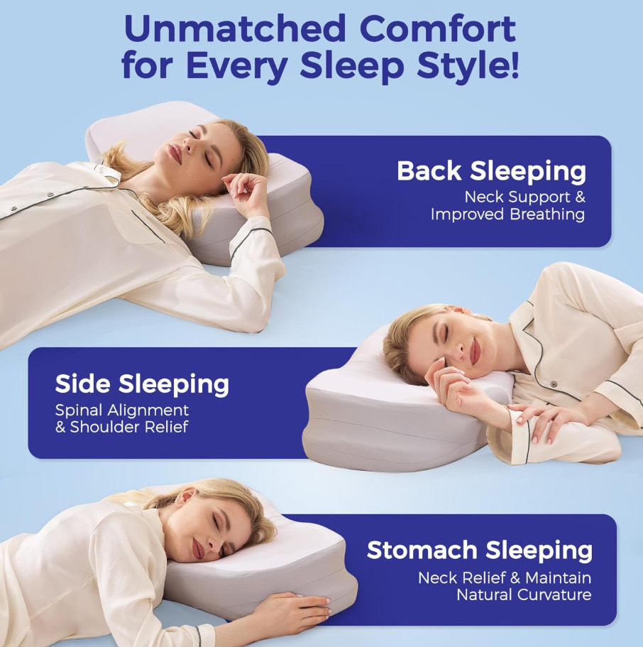 Cervical Neck Pillow Memory Foam Ergonomic Side Sleeper Cooling Cover