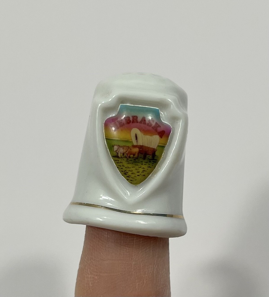 Nebraska Porcelain Thimble Covered Wagon