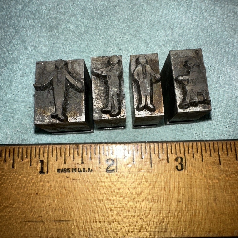 Printing Blocks “ Man standing, Sitting “ 4 Lead Blocks