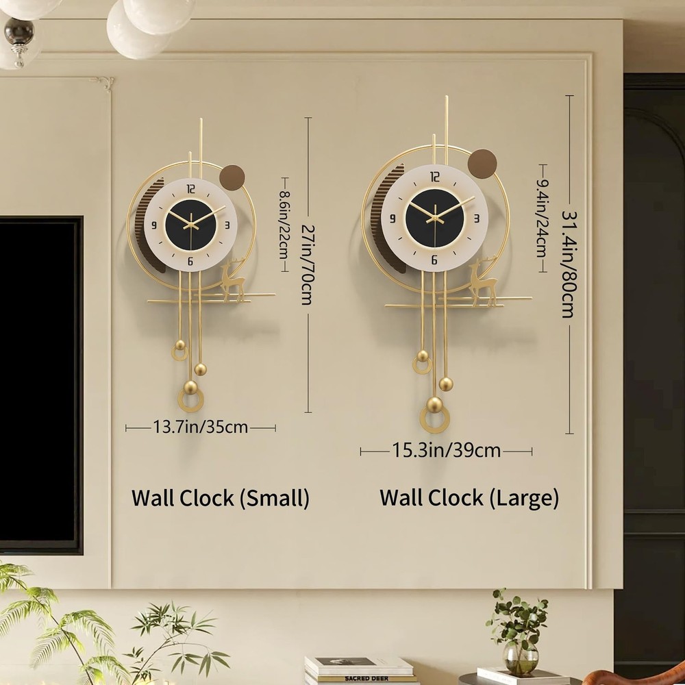 Modern Wall Clock for Living Room,Large Gold Decorative Wall Clock with Light...