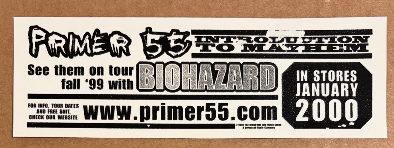 Primer 55 - Introduction to Mayhem RARE promo sticker '00
