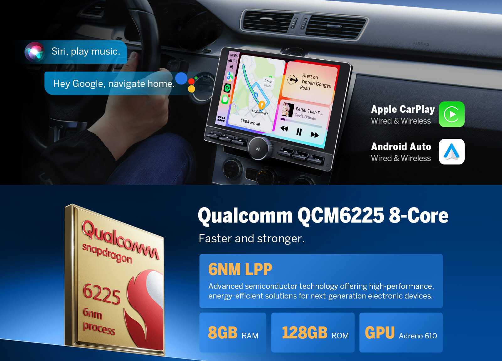 8+128GB Android 13 10.1" QLED Car Radio GPS Stereo CarPlay WiFi 4G LTE Head Unit