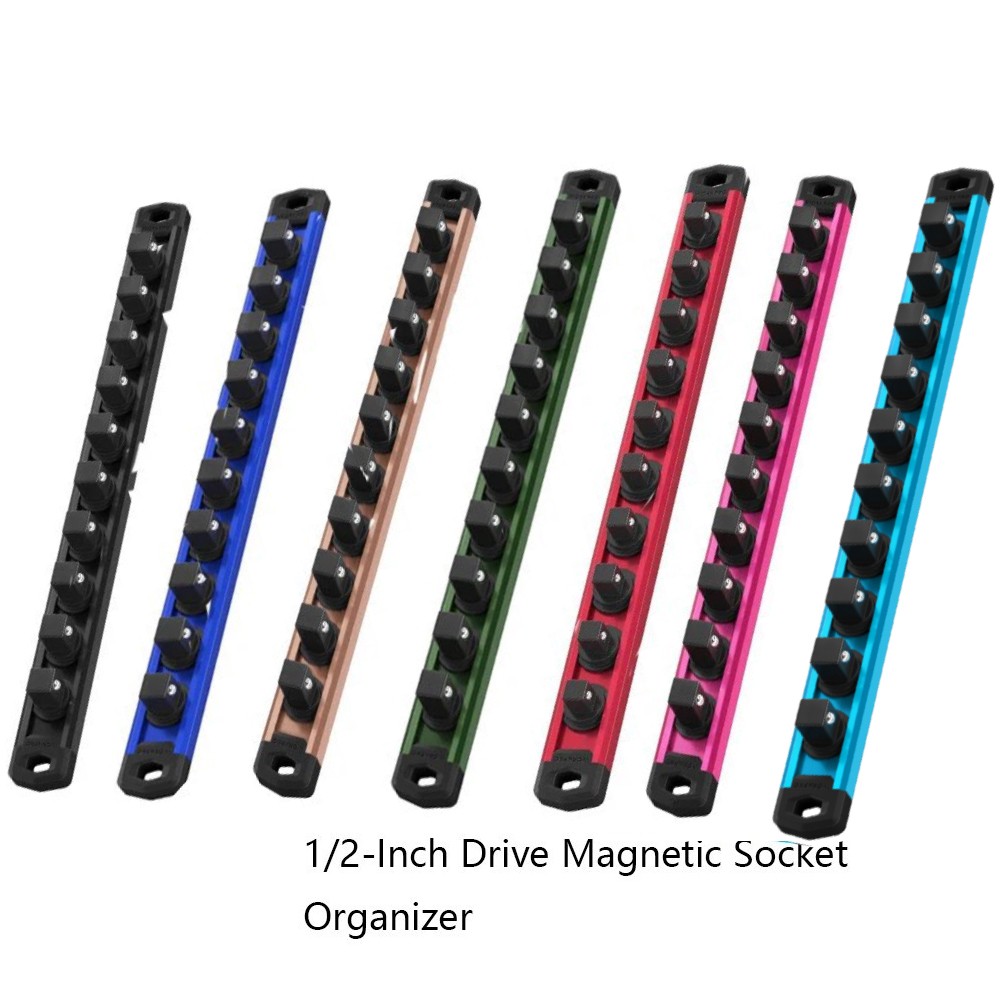 WORKPRO 1/2'' Dr Magnetic Socket Organizer MultiColor Aluminum Alloy Socket Rail