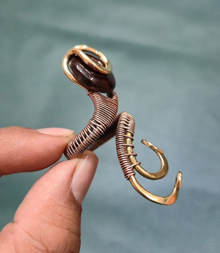 Red Fire Labradorite Ring Two Tone Copper Jewelry Adjustable Ring For Gift