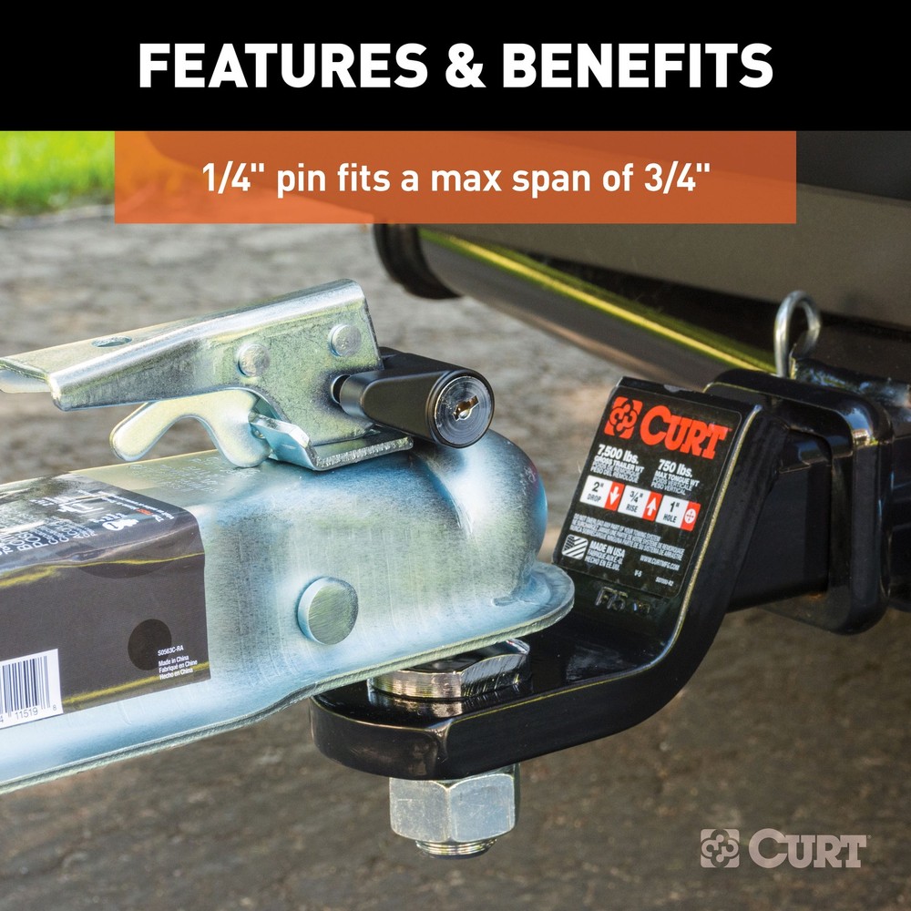 Curt Coupler Lock (1/4" Pin, 3/4" Latch Span, Padlock, Black)