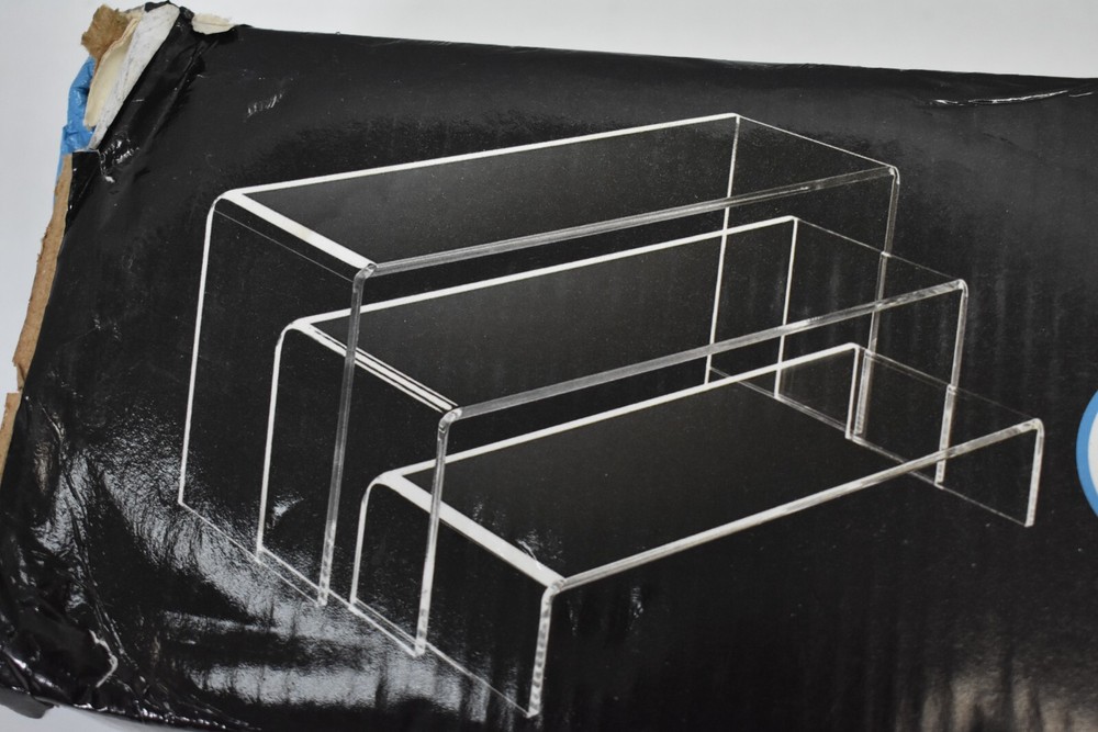 Andgoo 6 Piece Large Acrylic Risers Black Rectangular Showcase Display Shelf