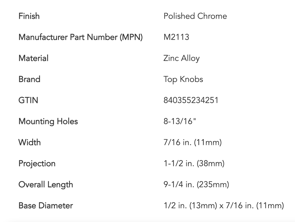 Top Knobs M2113 Tapered 8-13/16" C-C Bar Cabinet Pull Handle In Polished Chrome