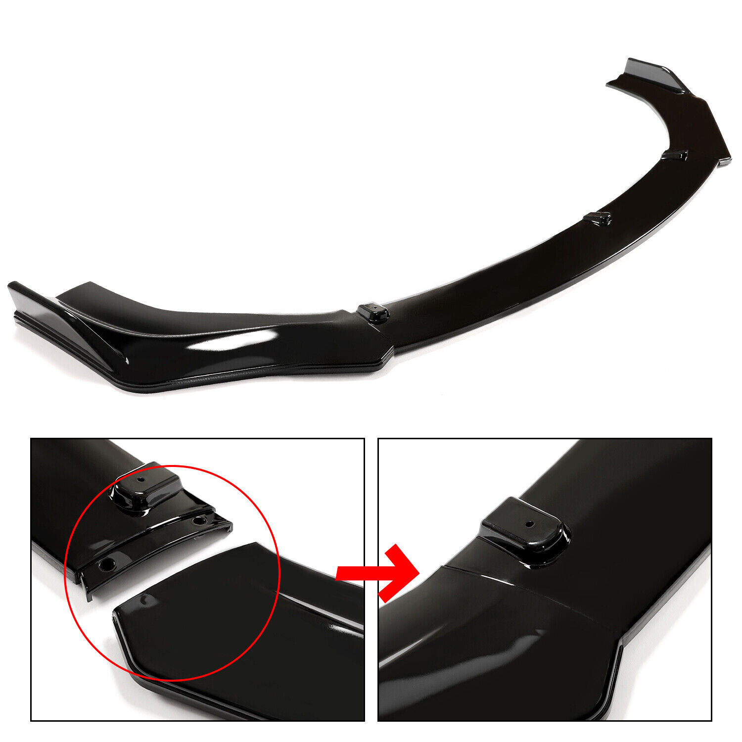 For 2016-2021 Honda Civic Glossy Black Front Bumper Body Kit Spoiler Lip 3PCS