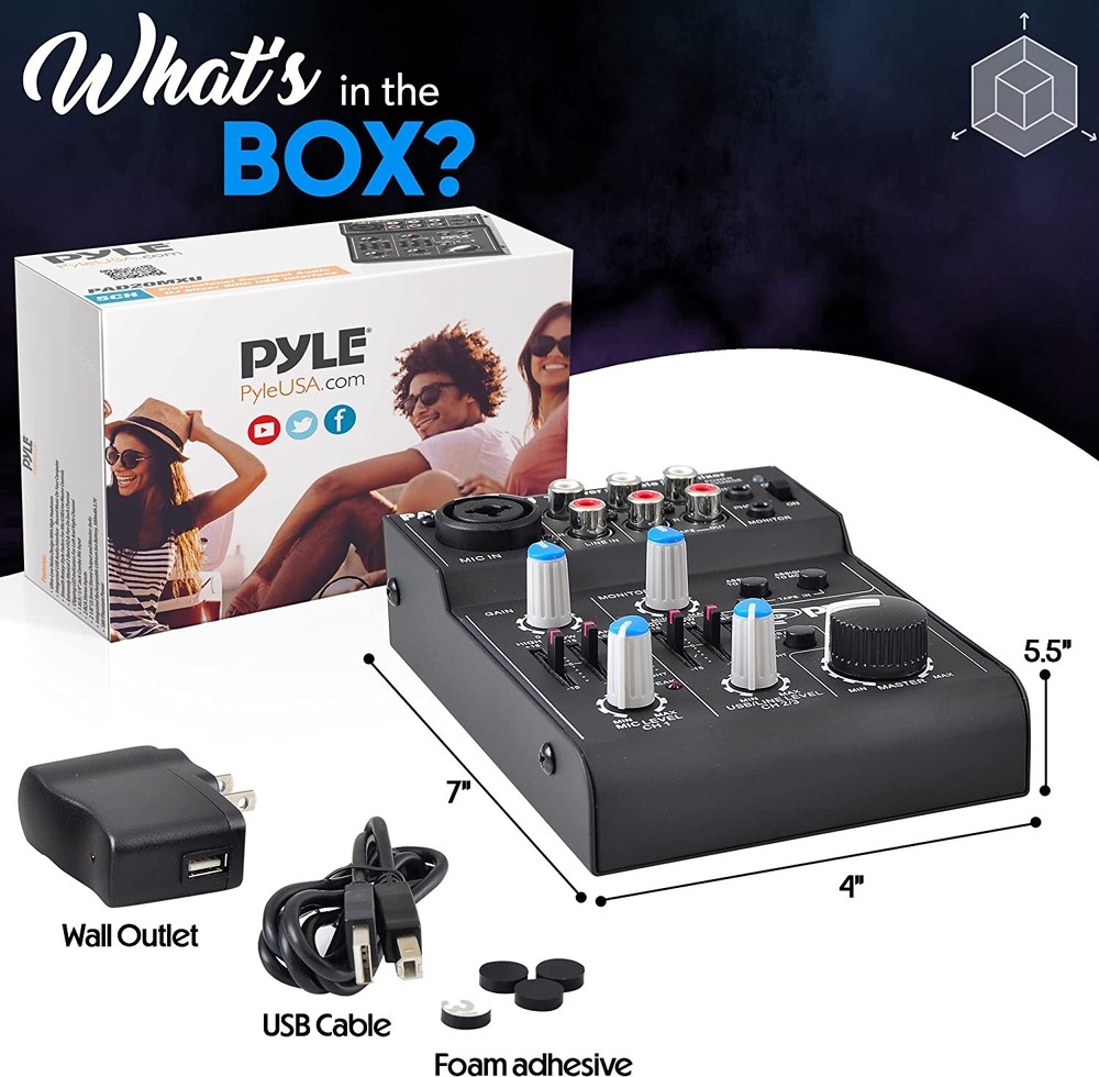 Pyle 5 Channel Professional Compact Audio Mixer with USB Interface PAD20MXU