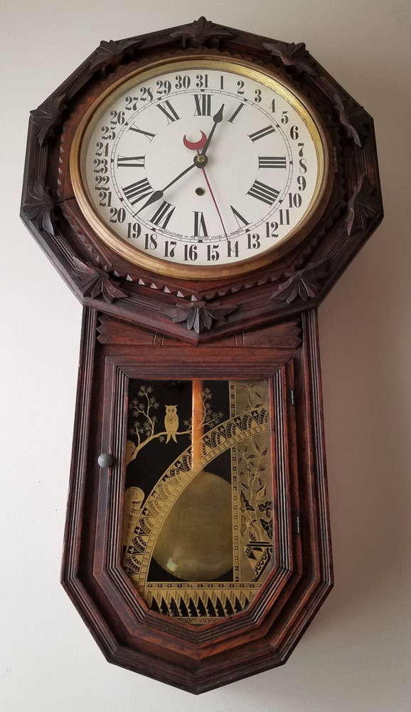 Antique Gilbert "Star Drop" Calendar Regulator Wall Clock 8-Day Timepiece