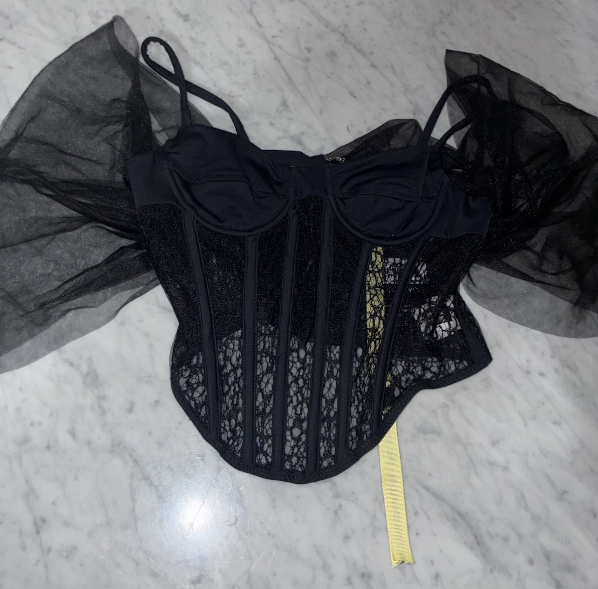 Alieva Paris Lace Black Off Shoulder Corset Bustier Sexy Small French Lace