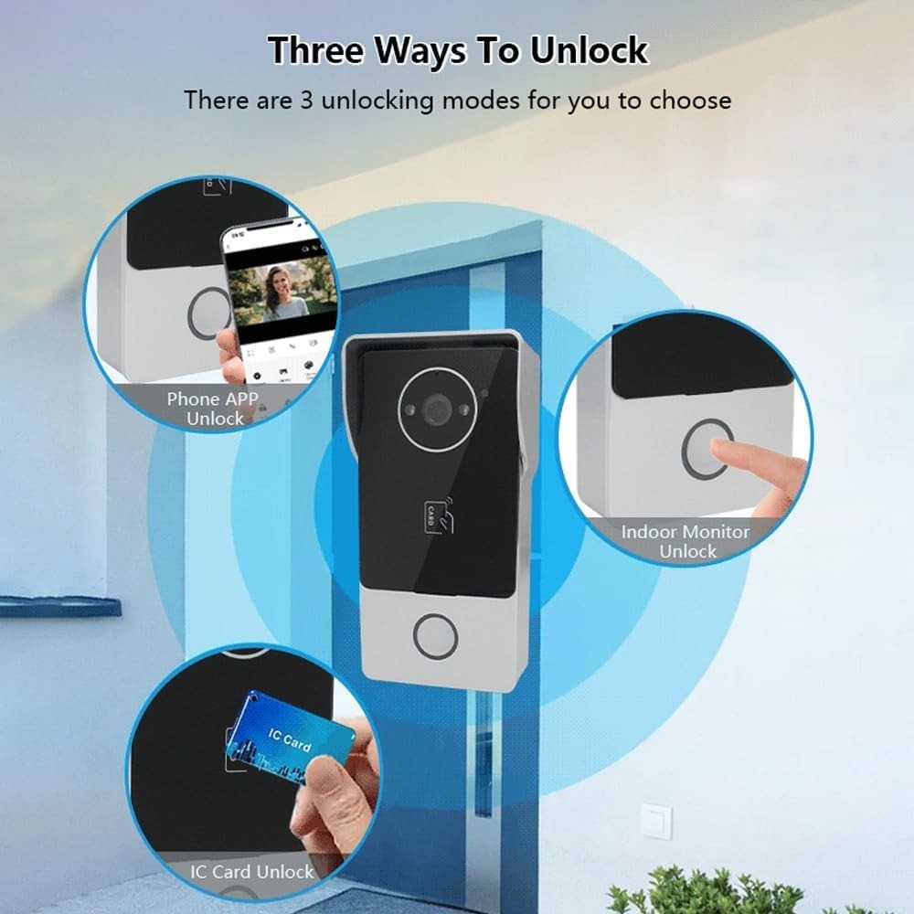 2-Wire Video Intercom System,WiFi Doorbell Camera Security Video Intercom,7 Inch