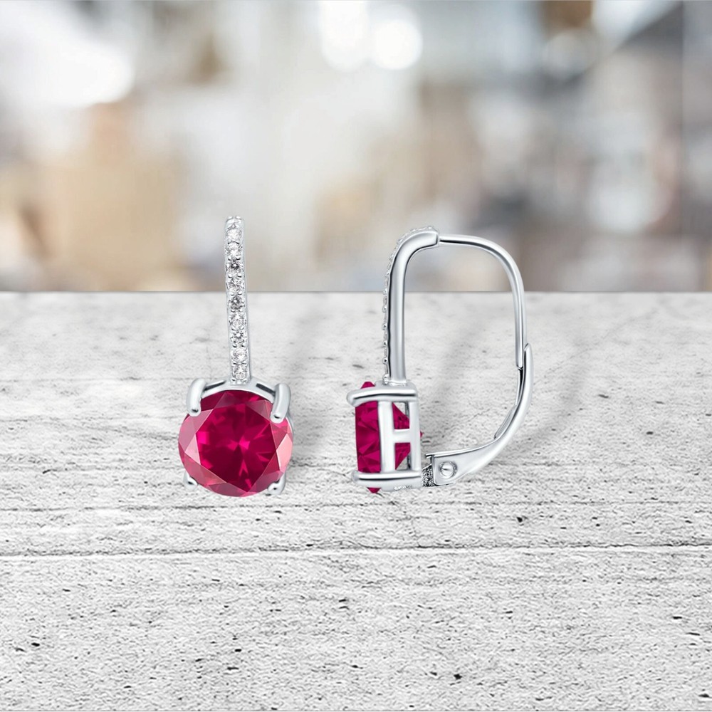 Stunning Lab Created Ruby Dangle Lever back Earrings in Solid Sterling Silver