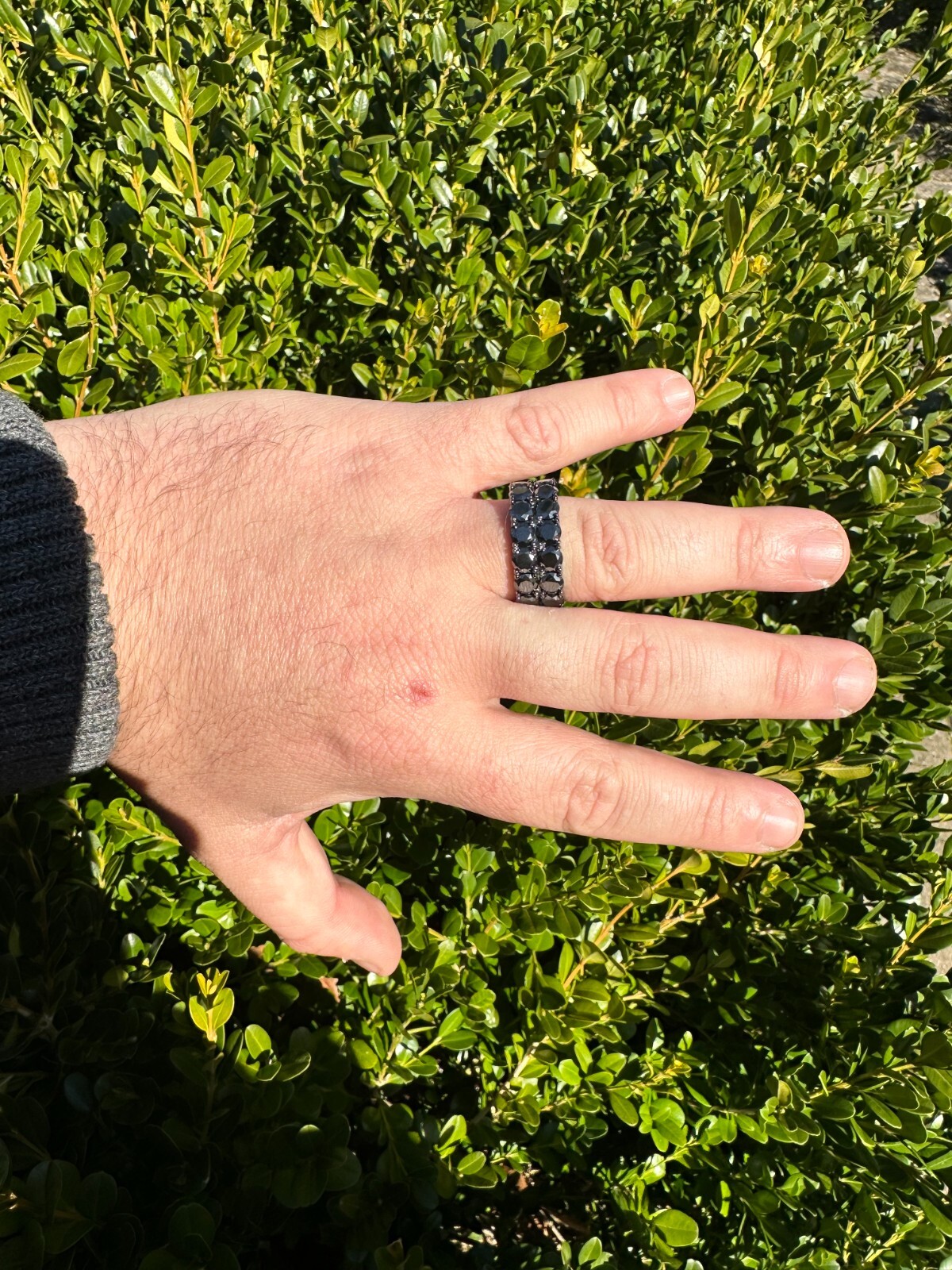 Black Moissanite Ring Real 925 Silver Oxidized Rhodium Hip Hop Iced Tennis Band