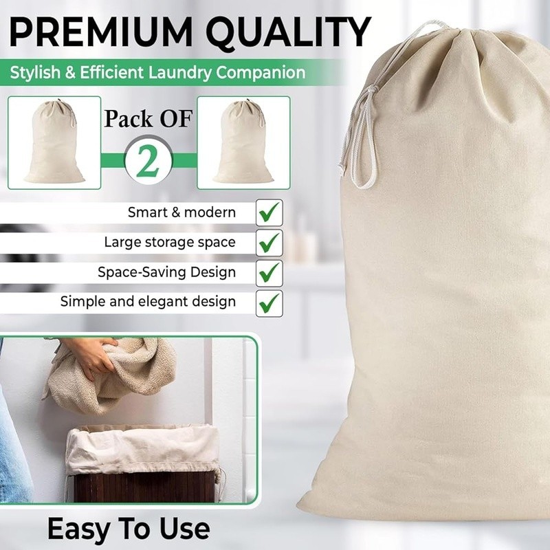 Durable Cotton Drawstring Laundry Bag Large Capacity Multi Purpose Storage Sack