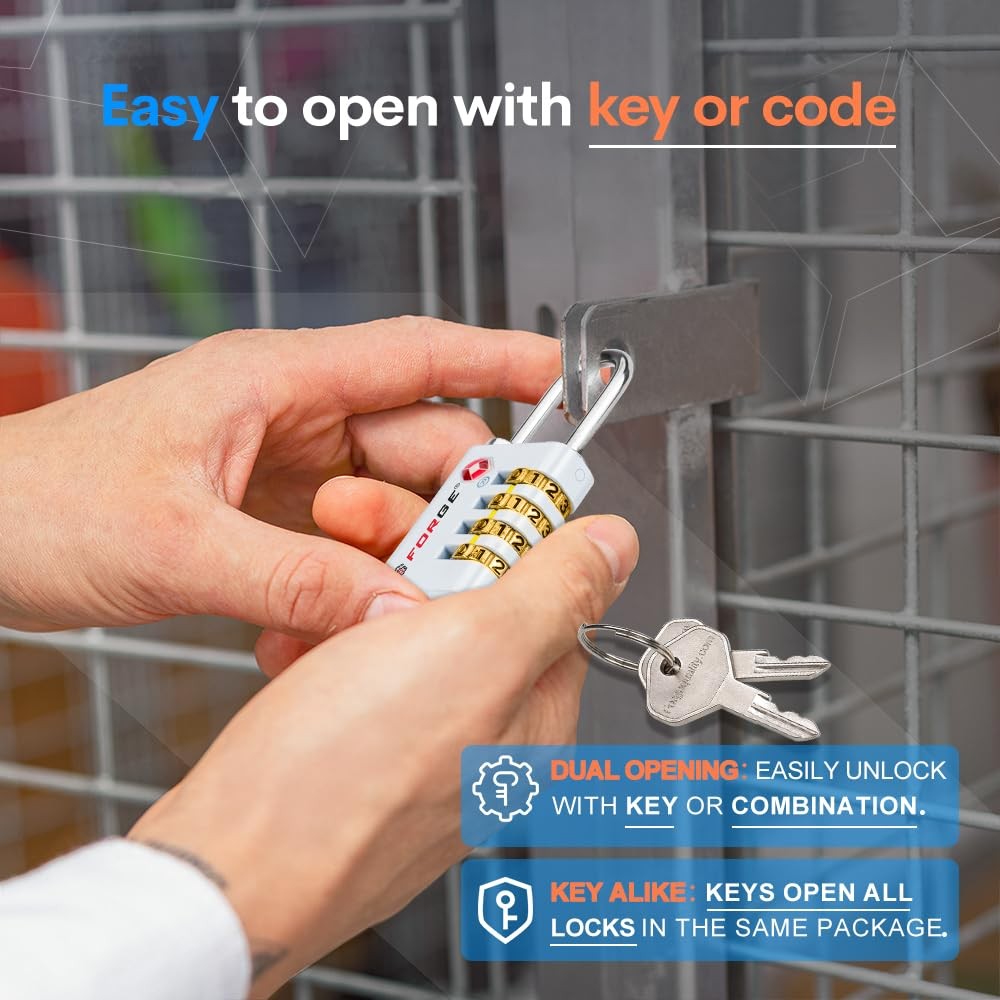 Forge DualOpening Key or Combination Access Lock, TSA Approved Locks for Lugg...