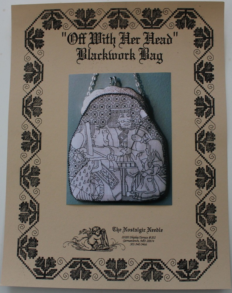 Off With Her Head Blackwork Bag - by Nostalgic Needle