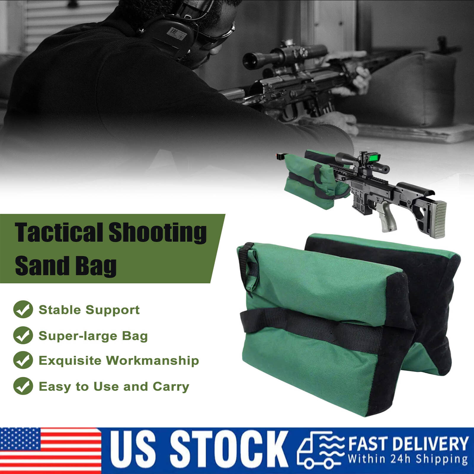 Tactical Shooting Gun Rest Bench Front&Rear Stand Bag Hunting Combo Set Unfilled