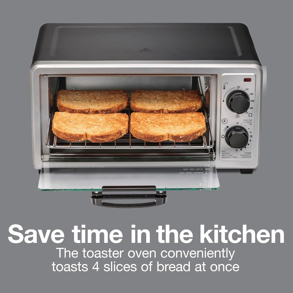4 Slice Countertop Toaster Oven, Multi-Function with Bake, Toast and Broiler, 11