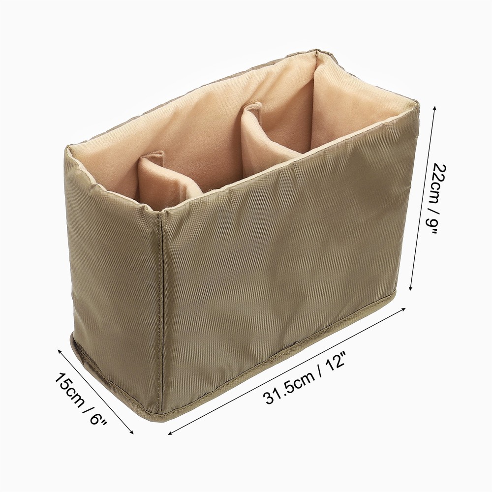 Camera Insert Bag, 12" x 6" x 9" Shockproof Camera Bag Inner Case, Brown
